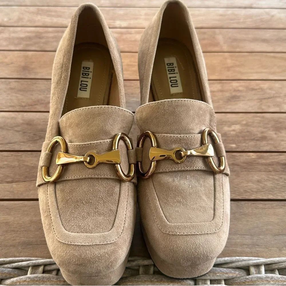 Bibi Lou Zagreb Wood Stacked Heels - Taupe Suede 38/8